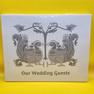 Wedding Guest Book Embossed Swans Silver Gilded Page Edges 100 Pg White